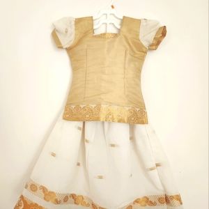 Traditional Kerala Pattu Pavadai for kids.Indian lehenga choli for kids